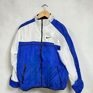 Nike Men's Retro Windbreaker Jacket Blue & White Colorblock Full-Zip Size: S